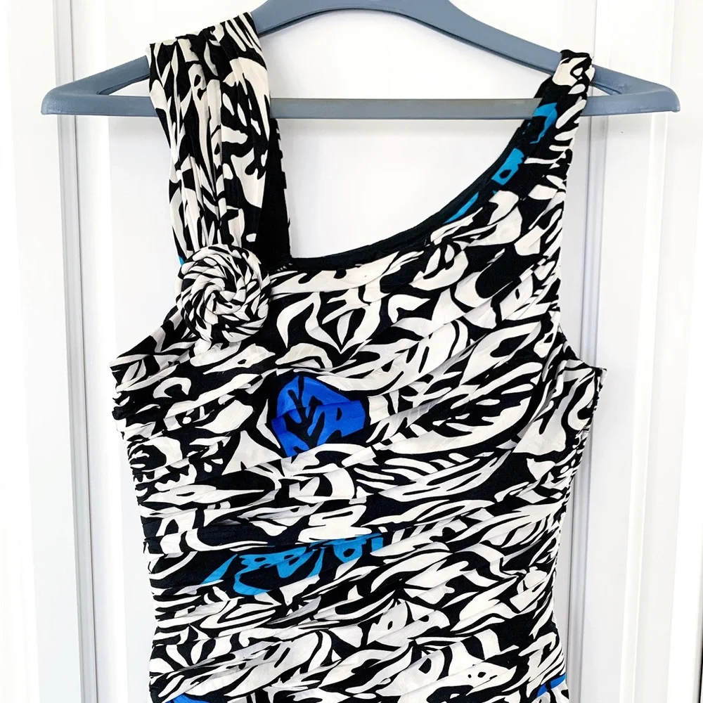 SILKS BY ST. GILLAN Vibrant Floral Abstract Leaf Print Silk Wiggle Dress - Picture 7 of 15